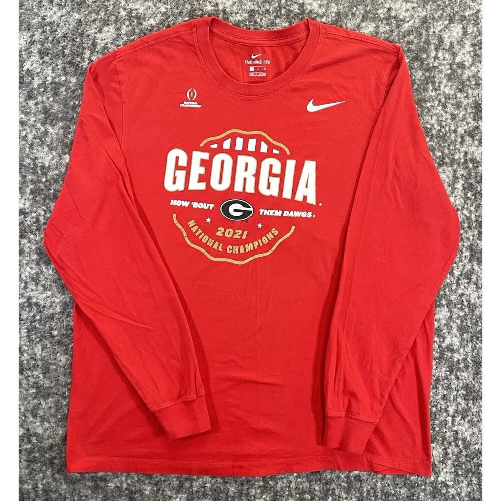 Georgia Bulldogs Nike T- Shirt Men's Long Sleeve XL Red 2021 National Champions